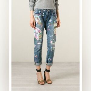 Polo by Ralph Lauren Blue Boyfriend Jeans with Multicolor Paint Splatter